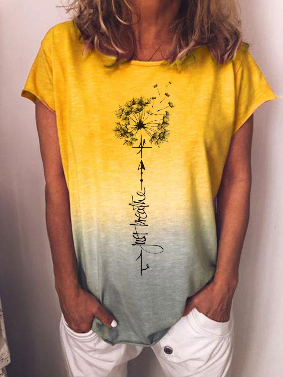 Women's Dandelion Print Round Neck Short Sleeves