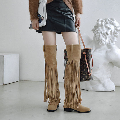 Women's Leather Suede Tassel Boots