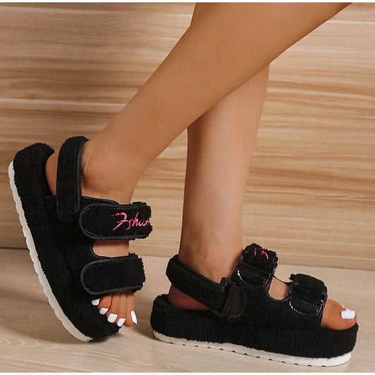 Women's Platform Shoes Retro Flat Fluffy Furry Casual Shoes