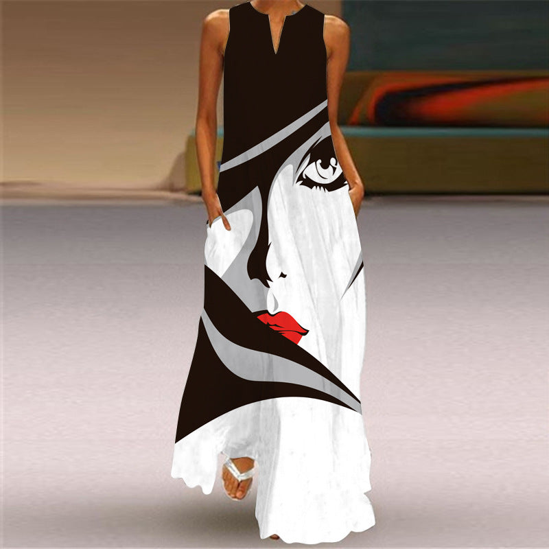 Summer Women's Sleeveless Vest Print Maxi Dress