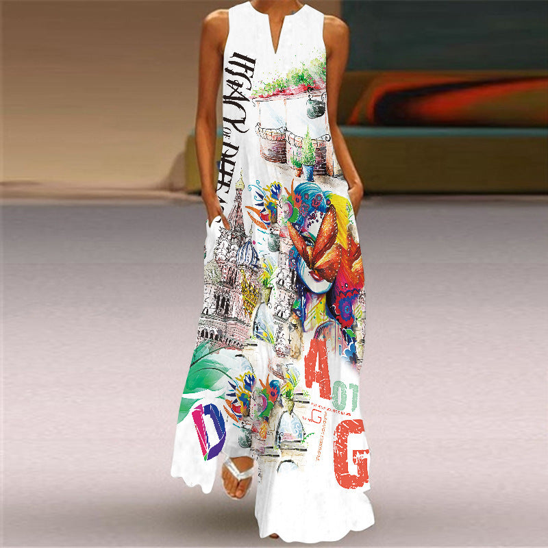 Summer Women's Sleeveless Print Maxi Dress