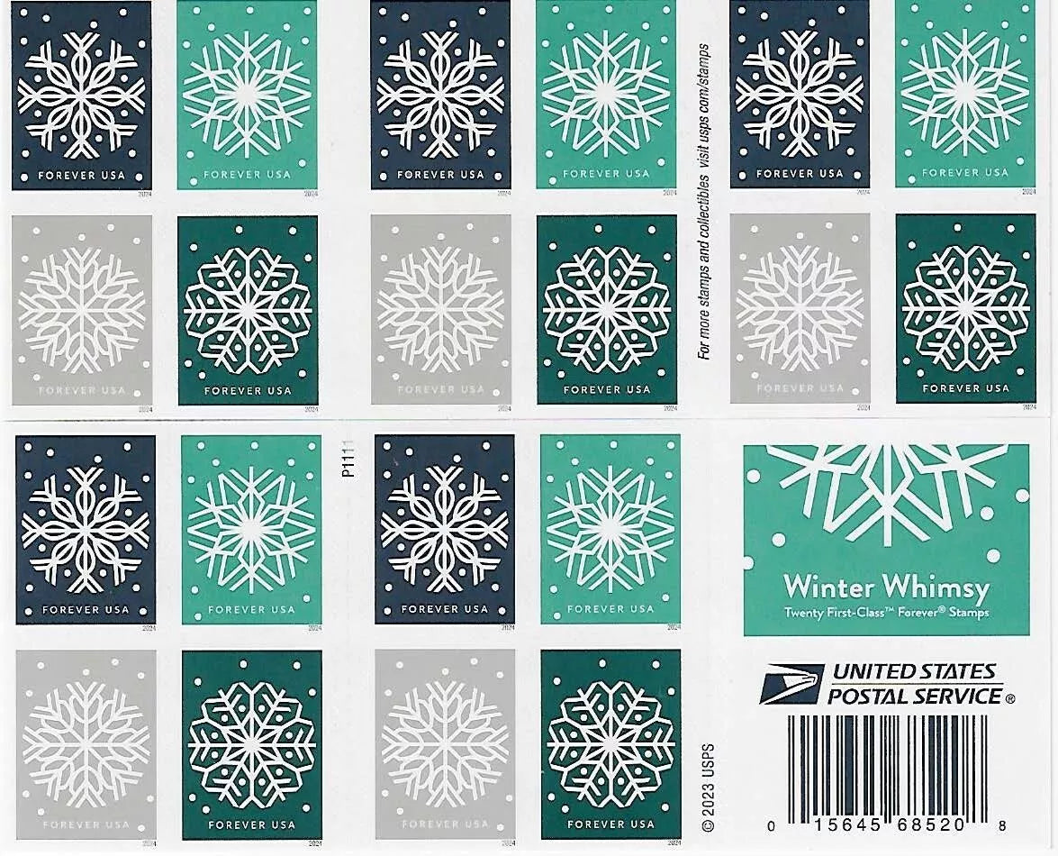 2024 USA Winter Whimsy Snowflakes Forever Stamps