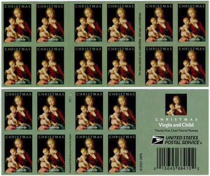 USA Christmas Virgin And Child Booklet Pane Of 20 Forever Stamps