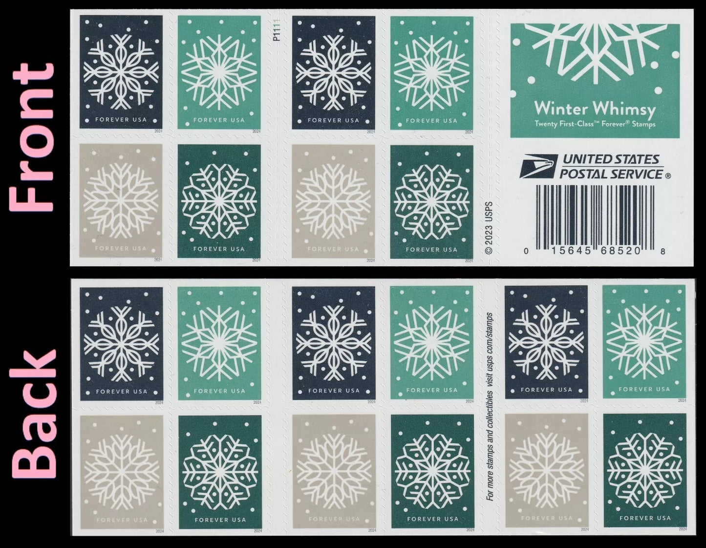 2024 USA Winter Whimsy Snowflakes Forever Stamps