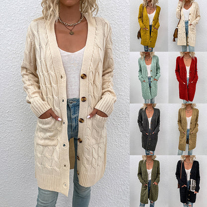 Women's Casual Long Twist Knit Sweater Coat