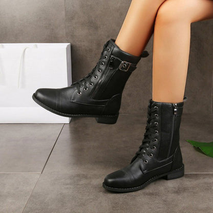 Lace Up Casual Flat Boots For Women