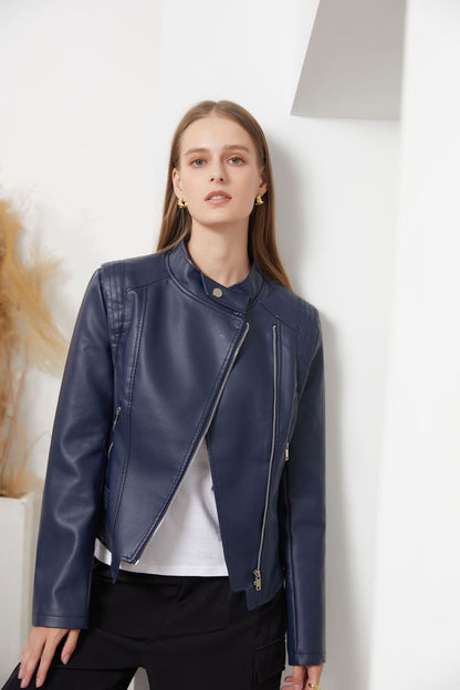 Woman Stand-collar Autumn Leather Jacket