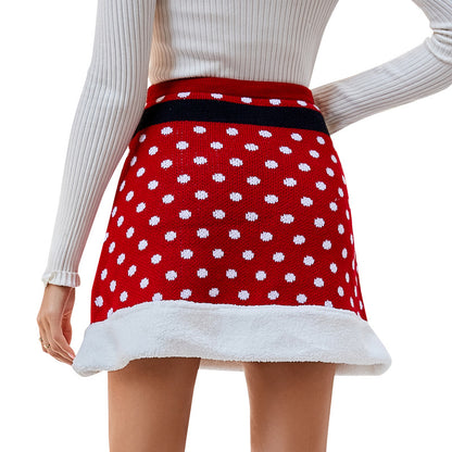 Christmas Stitching Knitted A-line Dress Christmas Skirt