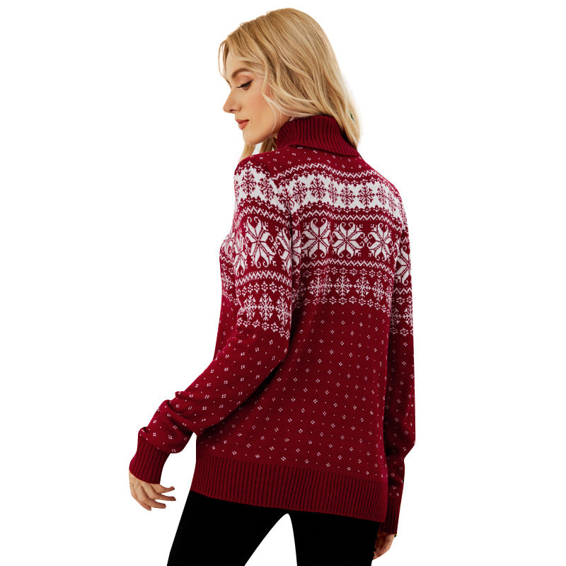 Christmas Snowflake Knitwear High Neck Sweater