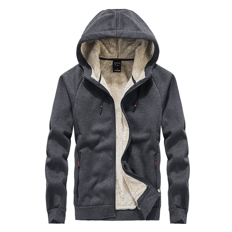 Men's Thick Lamb Wool Sports And Leisure Hooded Cardigan