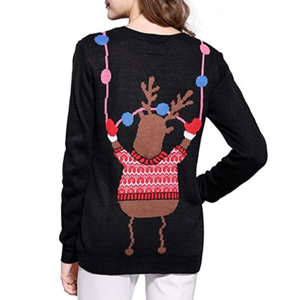 Christmas Moose Embroidered Women's Sweater