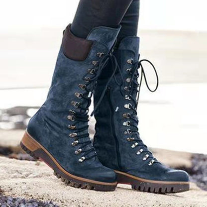 Women's Leather Lace-Up Casual Tall Boots