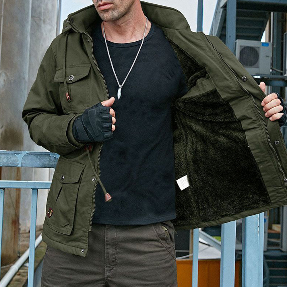 Plush Men's Jacket With Detachable Hood