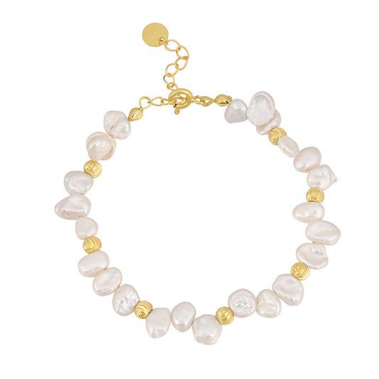 Women 925 Sterling Silver Baroque Pearl Bracelet