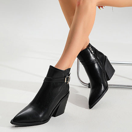 Women's Leather Pointed Toe Casual Boots