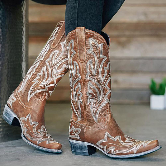 Woman Vintage Western Cowboy Leather Tall Boots