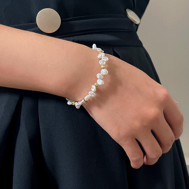 Women 925 Sterling Silver Baroque Pearl Bracelet