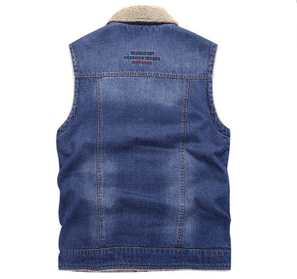 Men's Denim Lamb Wool Vest Jacket