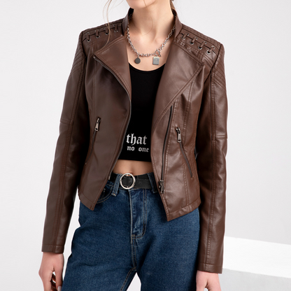 Women's Cropped Leather Multicolor Jacket