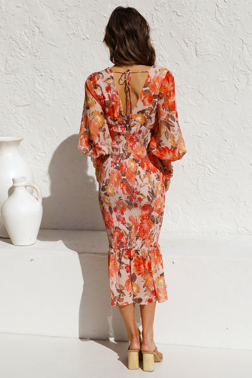 Women's V-Neck Loose Floral Maxi Dress