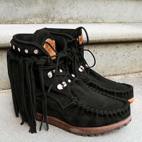 Women Rivet Fringed Boots Ankle Boots