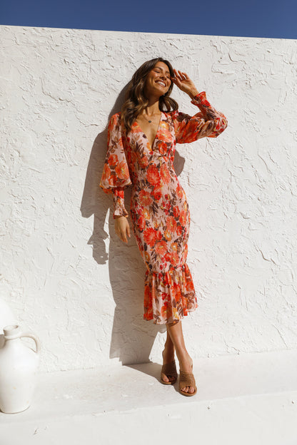 Women's V-Neck Loose Floral Maxi Dress