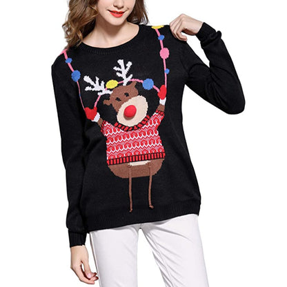 Christmas Moose Embroidered Women's Sweater