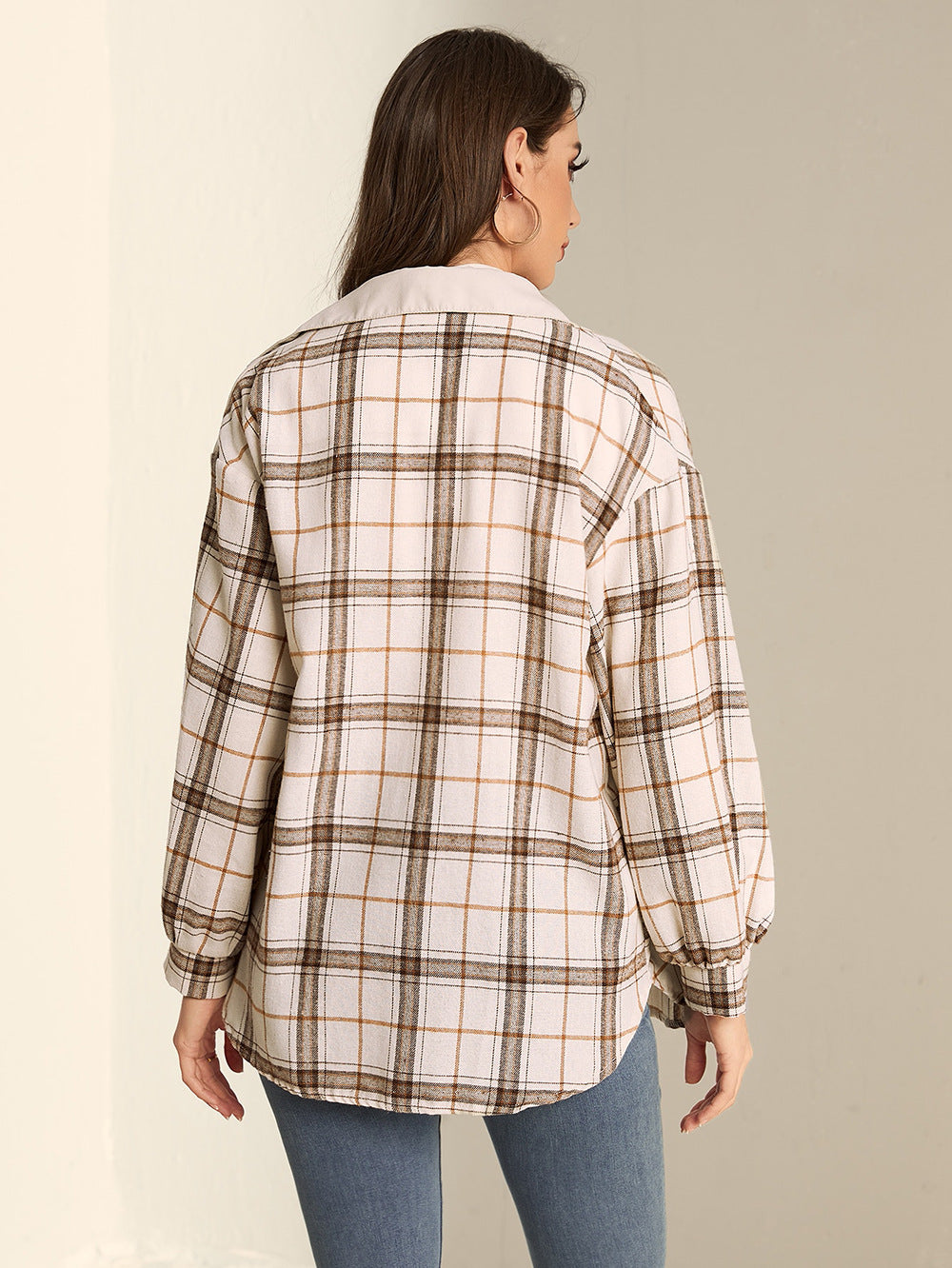 Colorblock Cardigan Plaid Women's Shirt Jacket