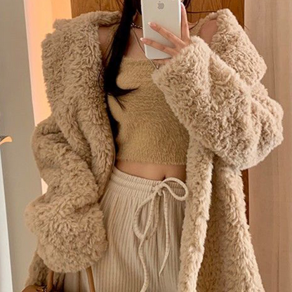 Women's Winter Long Plush Cardigan Coat