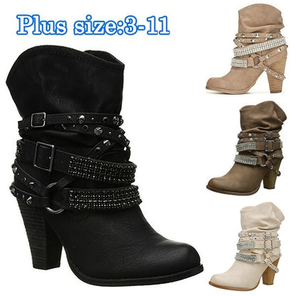 Women's  Retro Shiny Rivets Punk Casual Boots  Winter Boots