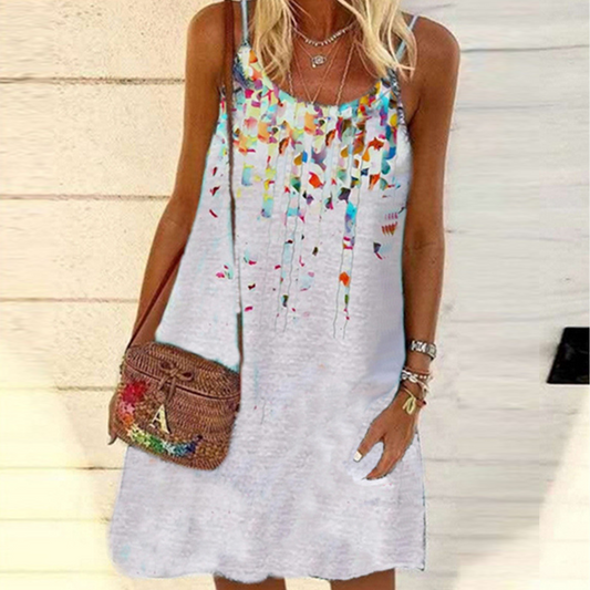 Summer Sleeveless Printed Dress Loose Sling Beach Dress