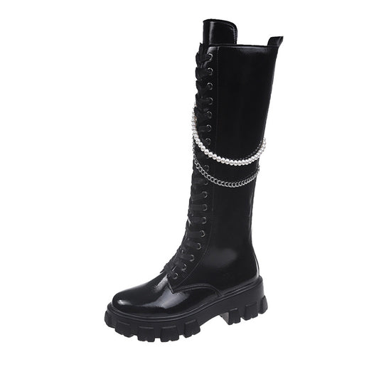 Women's  Martin Boots With Pearl Chain Punk Boots