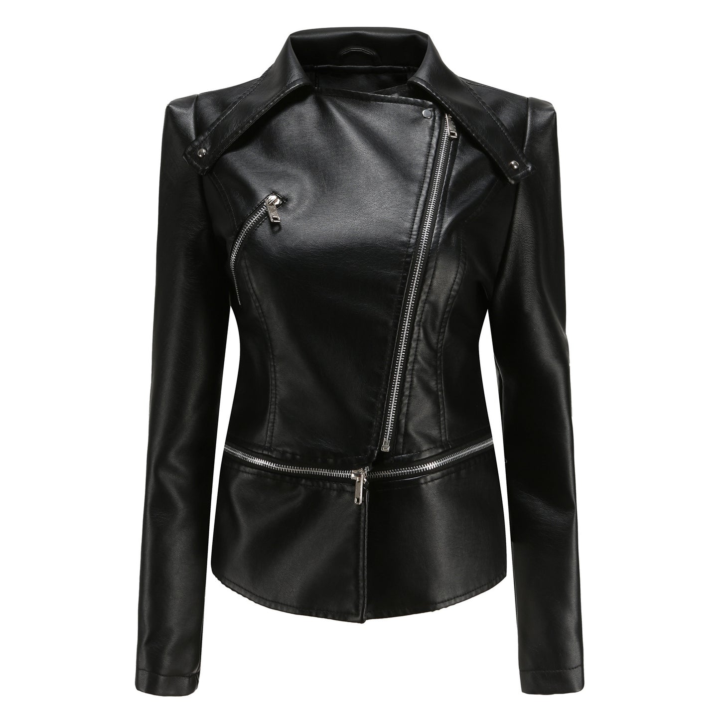 Woman Zipper Detachable Leather Jacket