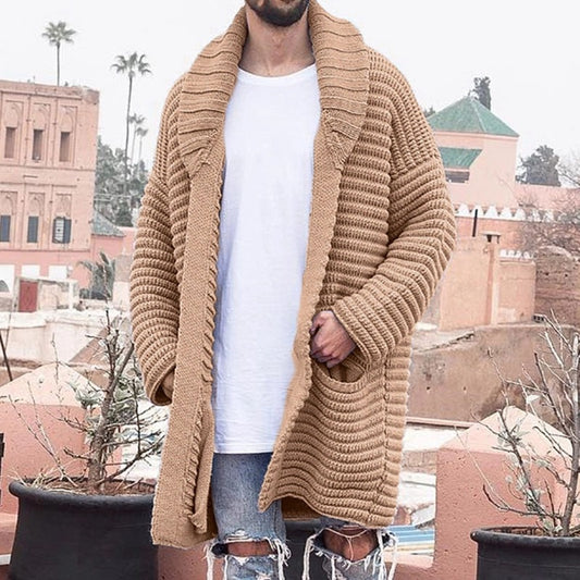 Men's Knitted Long Cardigan Jacket