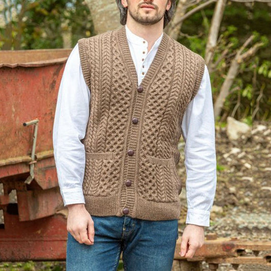 Men's Sleeveless Vest Button Knit Cardigan Jacket