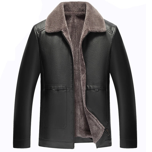 Men's Thick Plush Winter Leather Jacket