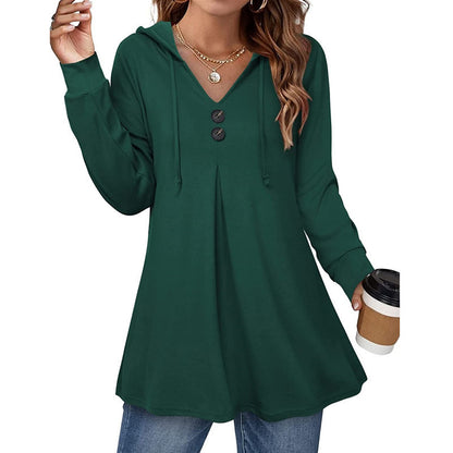 Women's V-Neck Button-Up Hoodie T-Shirt