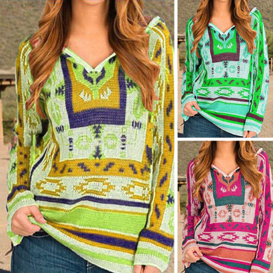 Women's Ethnic Style Hooded Sweater