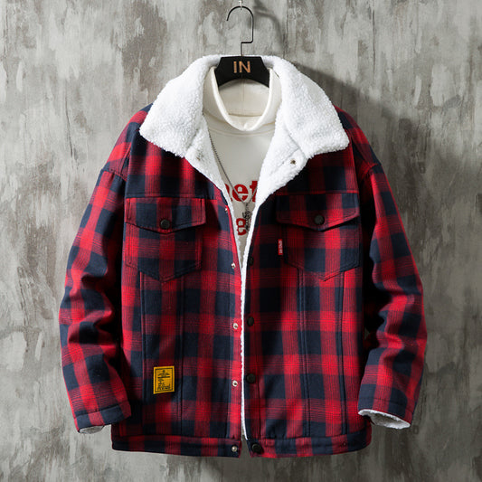 Men's Check Lapel Lamb Lined Jacket