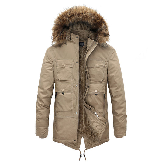 Men's Hooded Fur Collar Winter Thickened Jacket