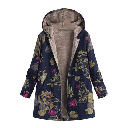 Woman Plush Thick Ethnic Style Hooded Jacket