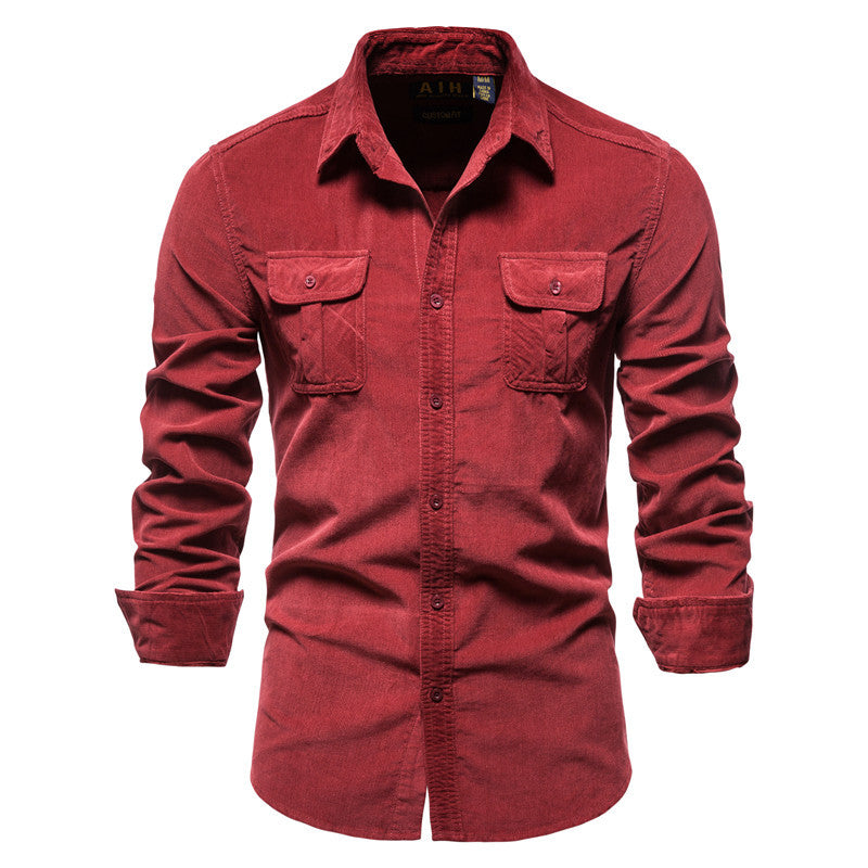 Mens Slim Fit Corduroy Jacket Button Down Casual Shirt