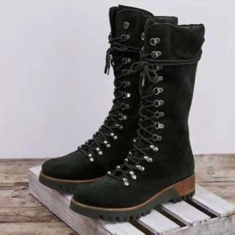 Women's Leather Lace-Up Casual Tall Boots