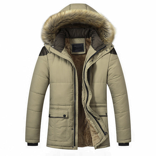 Men's Hooded Fur Collar Fleece Winter Jacket