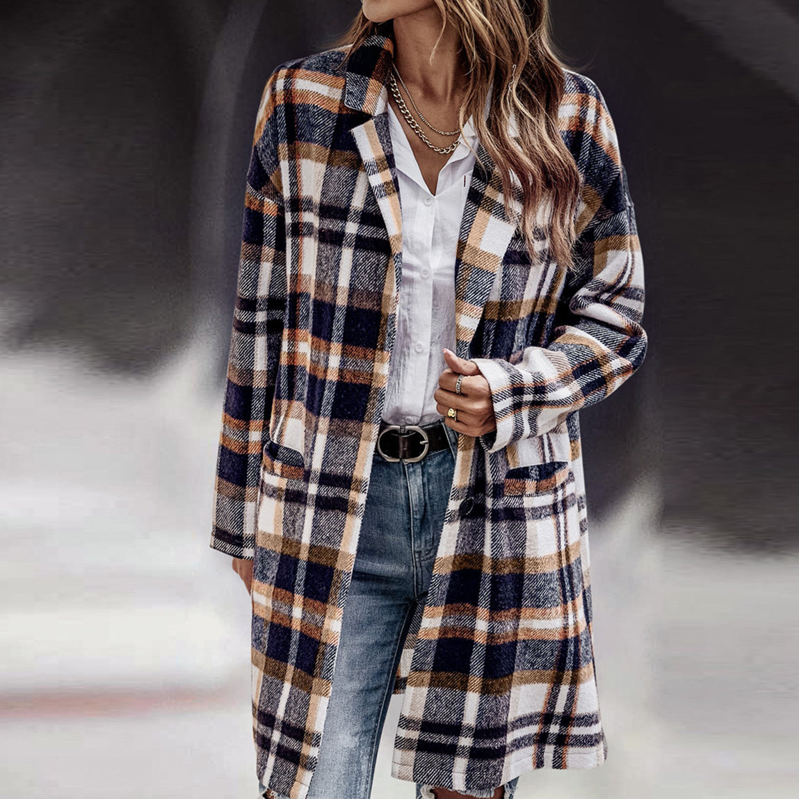 Women's Casual Plaid Cardigan Jacket