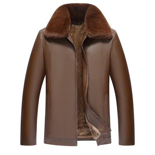 Men's Leather Jacket Warm Winter Coat