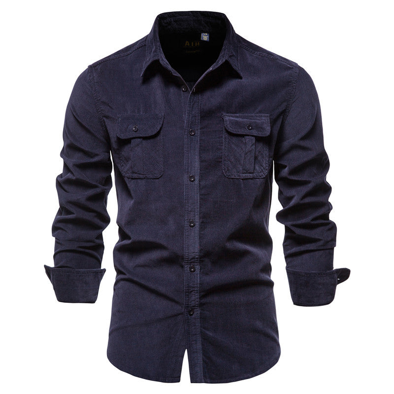 Mens Slim Fit Corduroy Jacket Button Down Casual Shirt