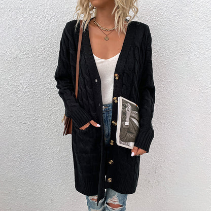 Women's Casual Long Twist Knit Sweater Coat