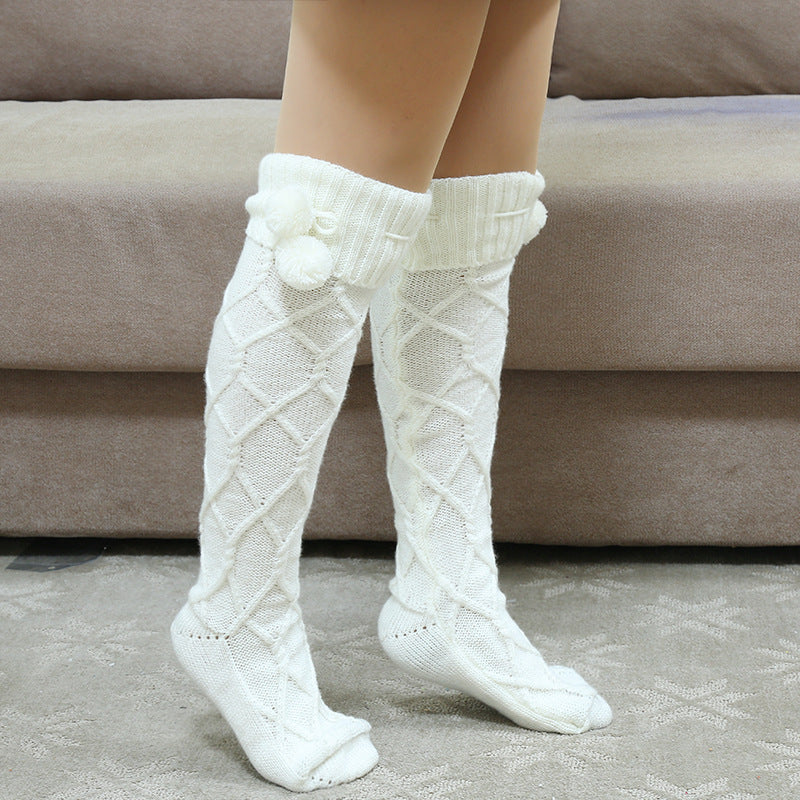 Women's Winter Fur Ball Lace Stockings