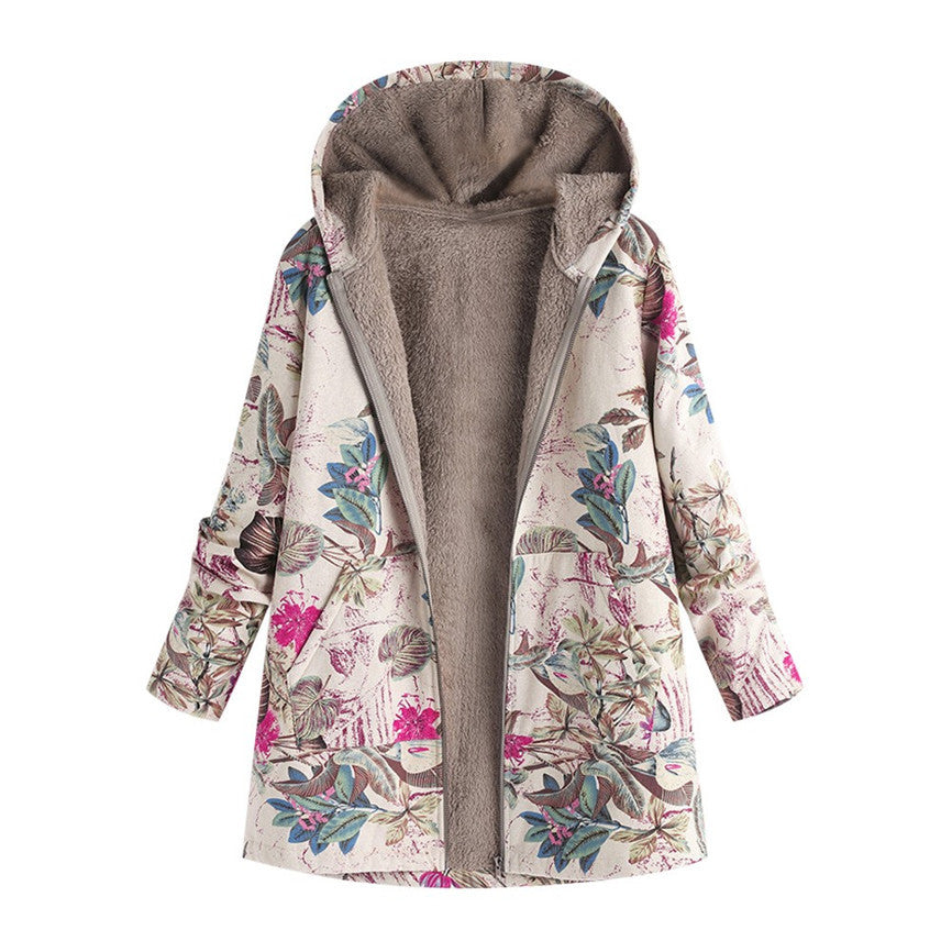 Woman Plush Thick Ethnic Style Hooded Jacket